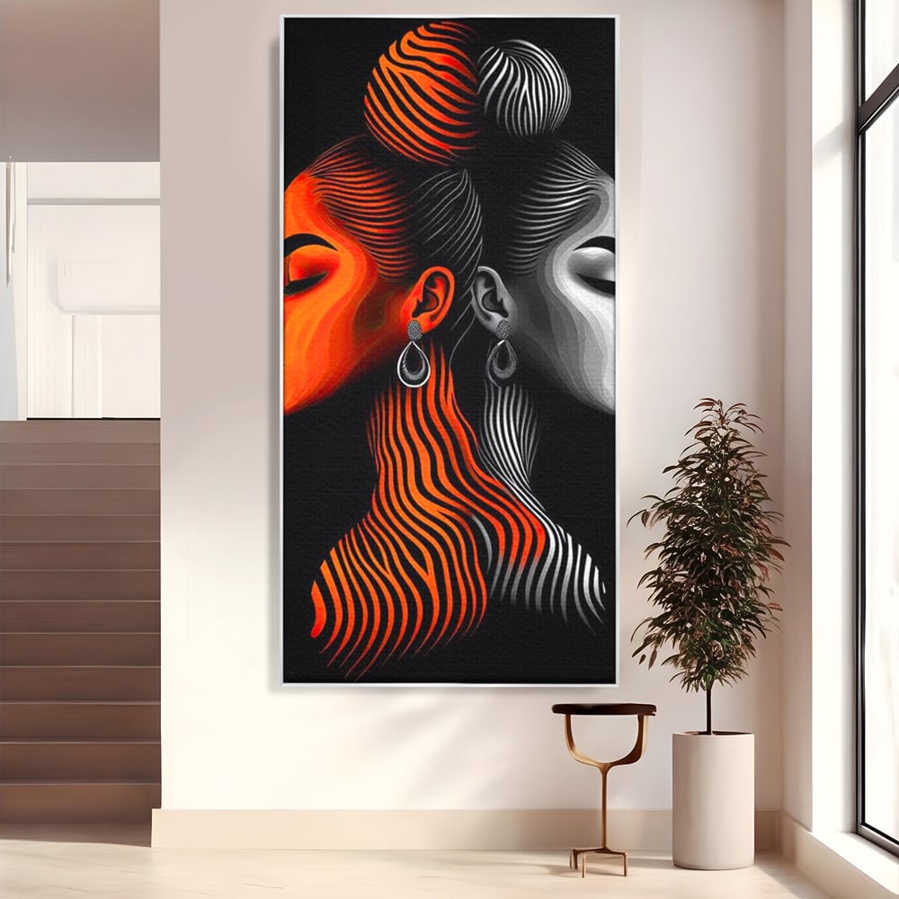 Tablou canvas cu tablou canvas cu doua fete stilizate, in rama de aluminiu argintiu